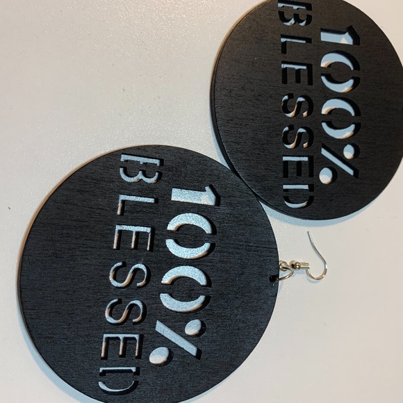 COPY - 100 % Blessed Earrings (BLACK) - Picture 7 of 7